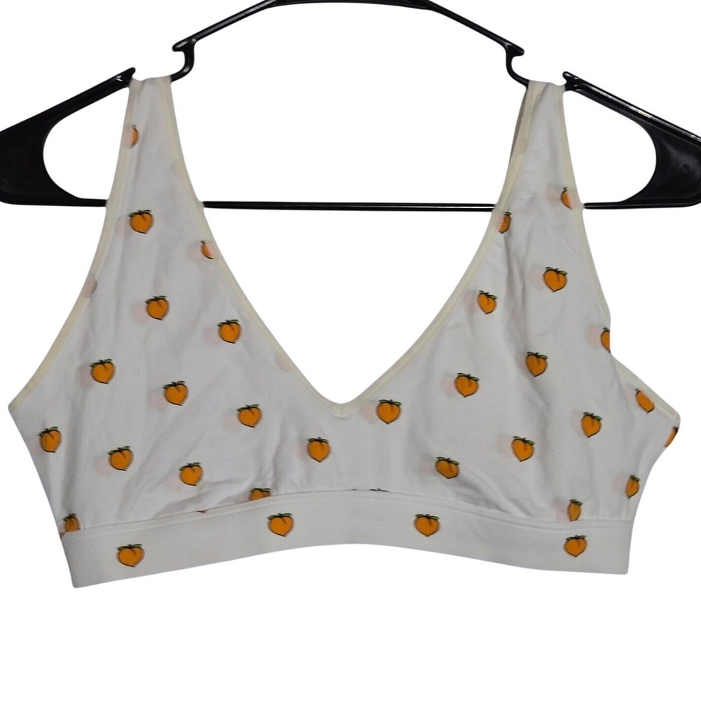 MeUndies Plunge Bralette Peach Medium Organic Cotton Fruit Print Comfort Stretch